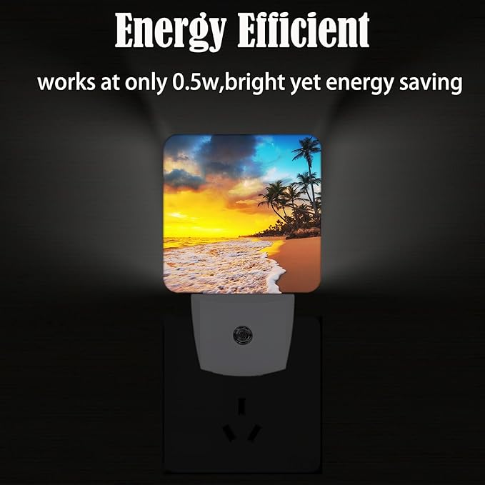 Sunset Beach Night Light,Plug Into Wall with Dusk to Dawn Light Sensors, Warm Nightlights for Bedroom, Bathroom, Hallway, Kitchen, Gifts Ideal for Boys Girls Women Men