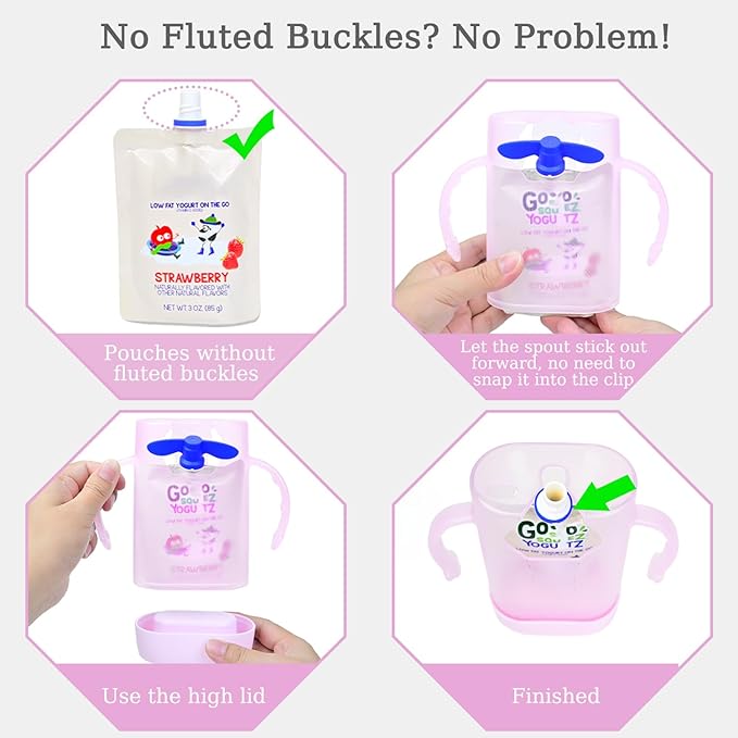 MOMUSE Dual-Lid Squeeze Pouch Holder for Food Pouches & Drink Boxes, Baby Pouch Holder with Larger Capacity, Versatile Design for Self-Feeding, Anti-Squeeze Pouch Holder No Spill No Mess, Pink & Blue
