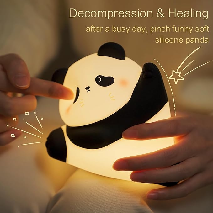Kungfu Pose Panda Night Light, LED Squishy Novelty Animal Cute Lamp, Food Grade Silicone Nightlight, 3 Level Dimmable, Light Up Panda Decor for Room College Dorm, Funny Gifts