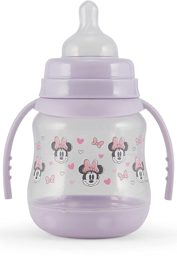 Disney 2 Pack 7 Ounce Baby Bottles with Character Prints and Colored Covers with Double Handle - BPA Free and Easy to Clean