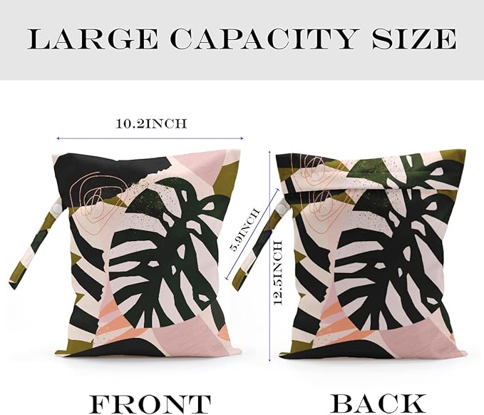 Wet Dry Bag for Swimsuit, Travel, Beach, Pool, Stroller, Diapers, Dirty Yoga Gym Clothes, Makeup Bag, Waterproof Tropical Palm Leaves Decor Jungle Palm Leaf Favors