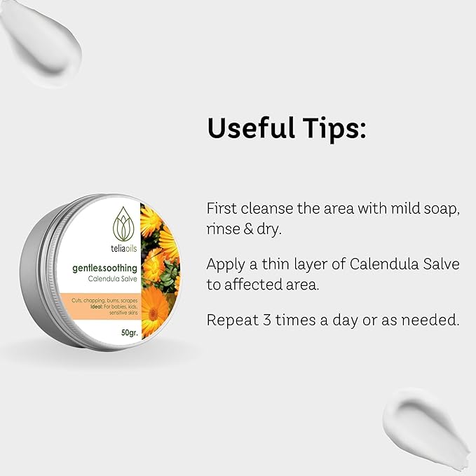 Teliaoils Calendula Salve (Marigold) For Baby Skin and Facial Use. Soothing Herbal Cream for Rashes, Irritated Skin, Dry Skin and Chapped Skin 50 Ml / 1.7 Oz