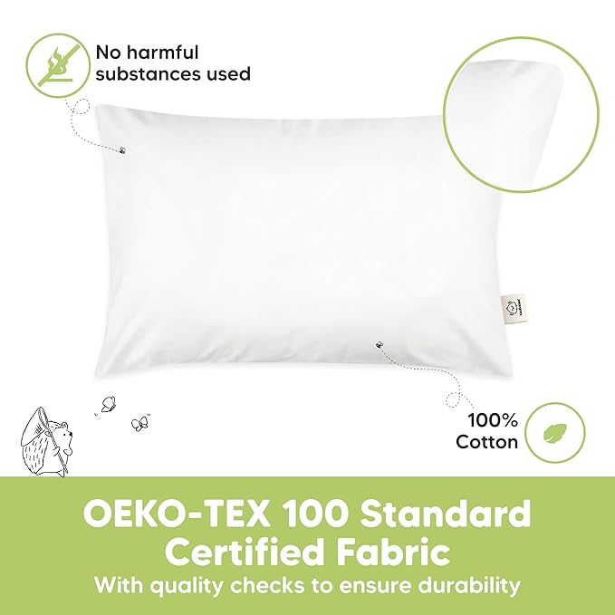 KeaBabies Toddler Pillow 13x18 - Soft Organic Cotton Kids Travel Bed Pillows for Sleeping, School, Nap, Machine Washable, Toddlers 2 to 5, Pillowcase Sold Separately (Soft White)