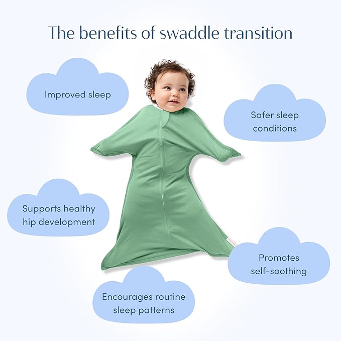 SleepingBaby Zipadee-Zip Transition Swaddle - Cozy Baby Swaddle Blanket with Zipper Convenience - Roomy Wearable Blanket for Easy Diaper Changes - Basil, Small (4-8 Month)