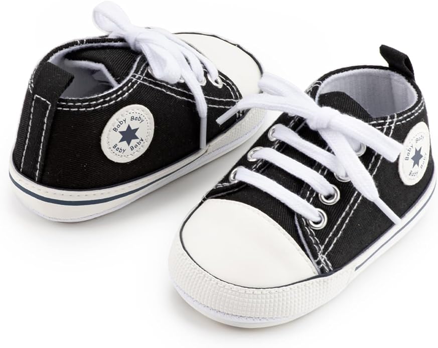Meckior Baby Girls Boys Canvas Sneakers Soft Sole High-Top Ankle Infant First Walkers Crib Shoes