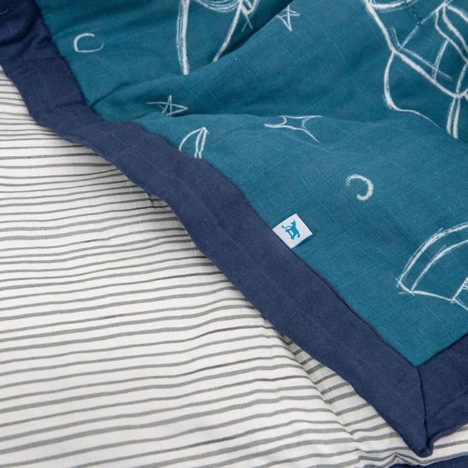 Little Unicorn Lofty Comforter Blanket | Super Soft & Breathable Muslin Fabric| Great for Play & Bedtime Blanket (Blast Off)