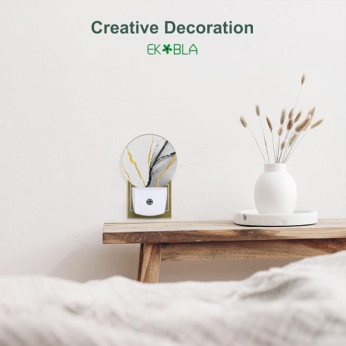 EKOBLA Modern Marble Pattern LED Night Light - Wall Plug-in Plug-in Nightlights with Auto Sensor, Dusk to Dawn Lighting for Stairs, Hallway & Kitchen (Gold & Grey)