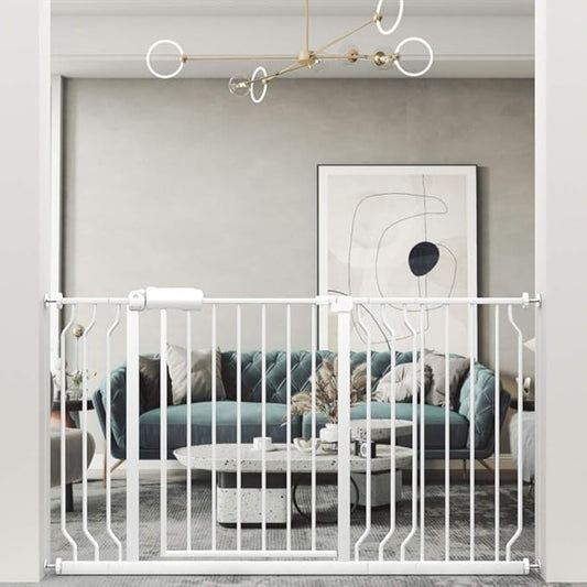 ALLAIBB Extra Wide Pressure Mount Baby Gate Auto Close White Metal Child Dog Pet Safety Gates with Walk Through for Stairs,Doorways,Kitchen and Living Room(52.76-57.48"/134-146cm)