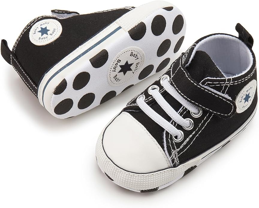 Meckior Baby Girls Boys Canvas Sneakers Soft Sole High-Top Ankle Infant First Walkers Crib Shoes