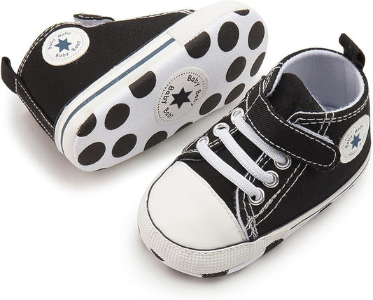 Meckior Baby Girls Boys Canvas Sneakers Soft Sole High-Top Ankle Infant First Walkers Crib Shoes