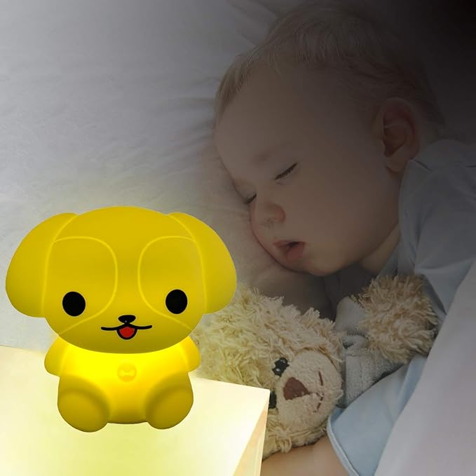 Night Lights Dog Silicone Bedside lamp for Children, Baby Nursery Light Decorative Lamps Decompression Light - Break Resistant/Eye Caring/Adjustable Brightness & Color/Time Setting - Medium