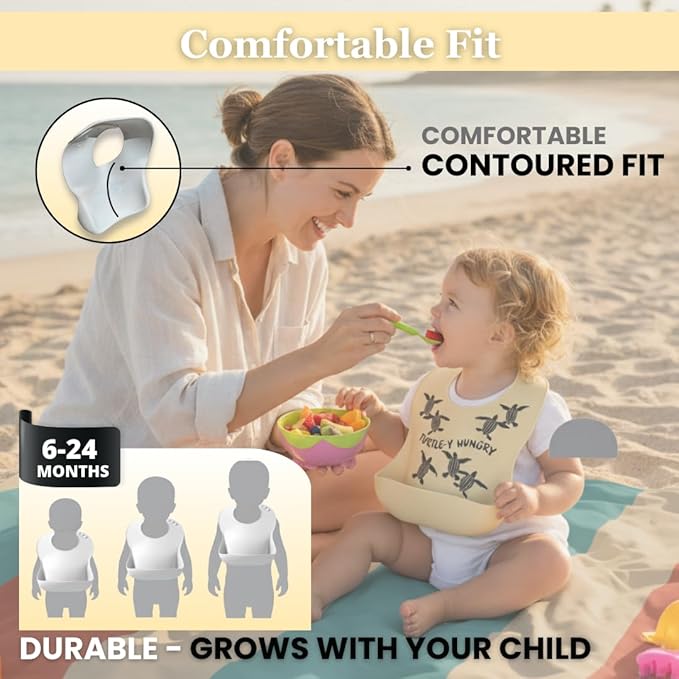 Animal Silicone Bibs for Babies - 2 Pack Sea Life Bibs for Boys and Girls - Easy to Clean Adjustable