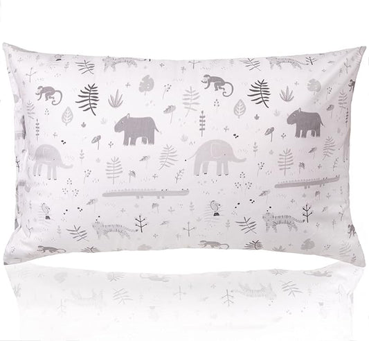 WeeSprout Mini Toddler Pillow for Kids Sleeping - Organic Cotton Shell & Pillowcase with Soft & Supportive Polyfiber Filling – Good for Travel, Machine Washable, 18 x 13 x 3, Safari
