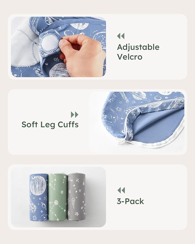 Baby Swaddles for Newborns with Zipper, 100% Cotton Newborn Swaddle Sack, 3 Pack Baby Swaddles 0-3 Months Swaddle Sleep Sack for Newborn Baby Boy Girl Green Constellation