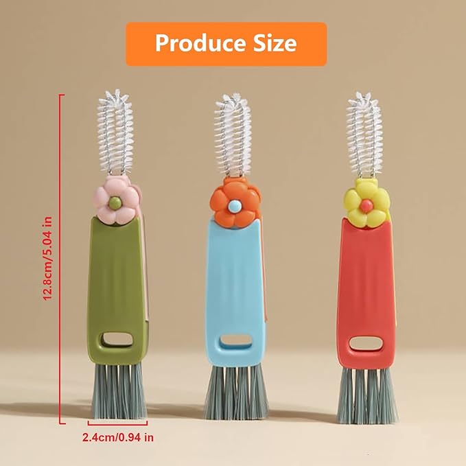 3-Pack Cleaning Brushes - Deep Clean Bottle Necks, Straws & Cup Lids, 3-in-1 Tight Space Scrubber for Water Bottles, Travel Mugs, Home Kitchen&Office. Dishwasher Safe