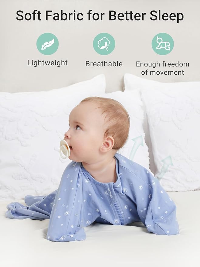 GROWNSY Transitional Swaddle Sleep Sack 3-6 Months, Starfish Design Baby Swaddle Sack, Dual-Zipper for Easy Diaper Changes, Proper Hip Development & Openable Foot Button, 12-20lbs, Blue