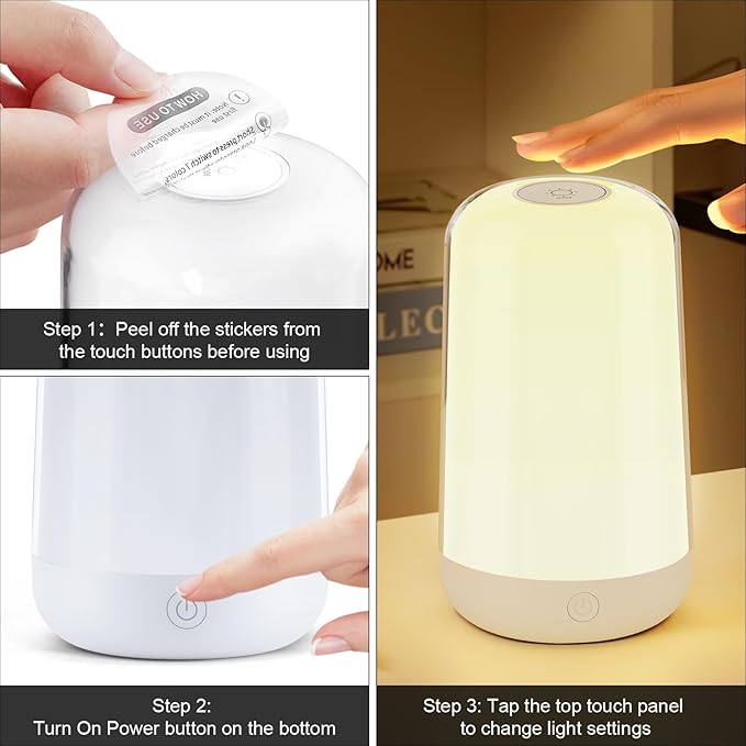 FRIDEKO HOME RGB Touch Bedside Lamp for Nightstand, 3 Color Temperatures Portable Rechargeable Cordless Night Light, Dimmable Mood Lighting for Bedroom, Living Room, Nursery, Breastfeeding, Kid, Adult