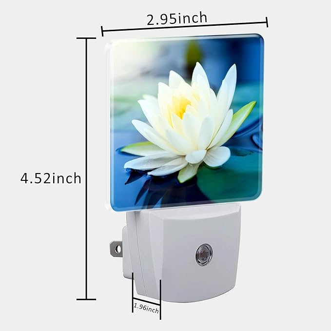 Night Light Plug into Wall White Lotus Flowers Night Light with Dusk to Dawn Sensor for Kid Girls Boys Women Men Room Decor, Hallway, Kitchen, Bathroom, Nursery, Stairs