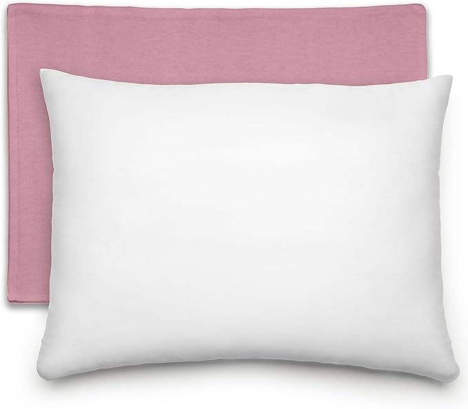 Comfy Cubs Toddler Pillow with Cotton Pillowcase, 13 x 18 in - Travel and Sleep Support for Kids - Lightweight, Breathable Microfiber Fill - Soft and Cozy Small Pillow for Toddlers - Mauve