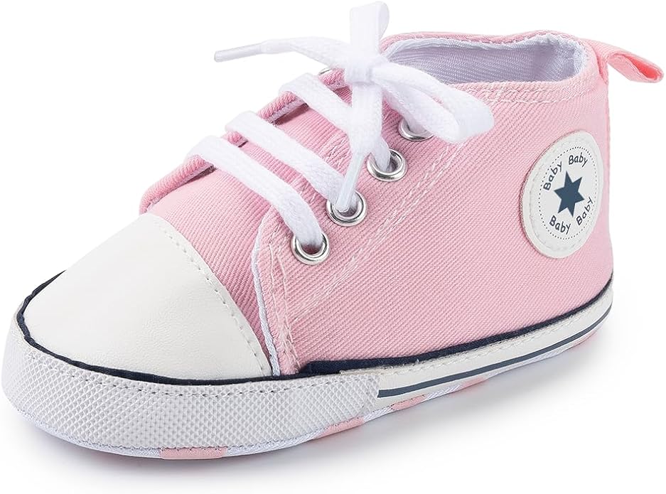 Meckior Baby Girls Boys Canvas Sneakers Soft Sole High-Top Ankle Infant First Walkers Crib Shoes