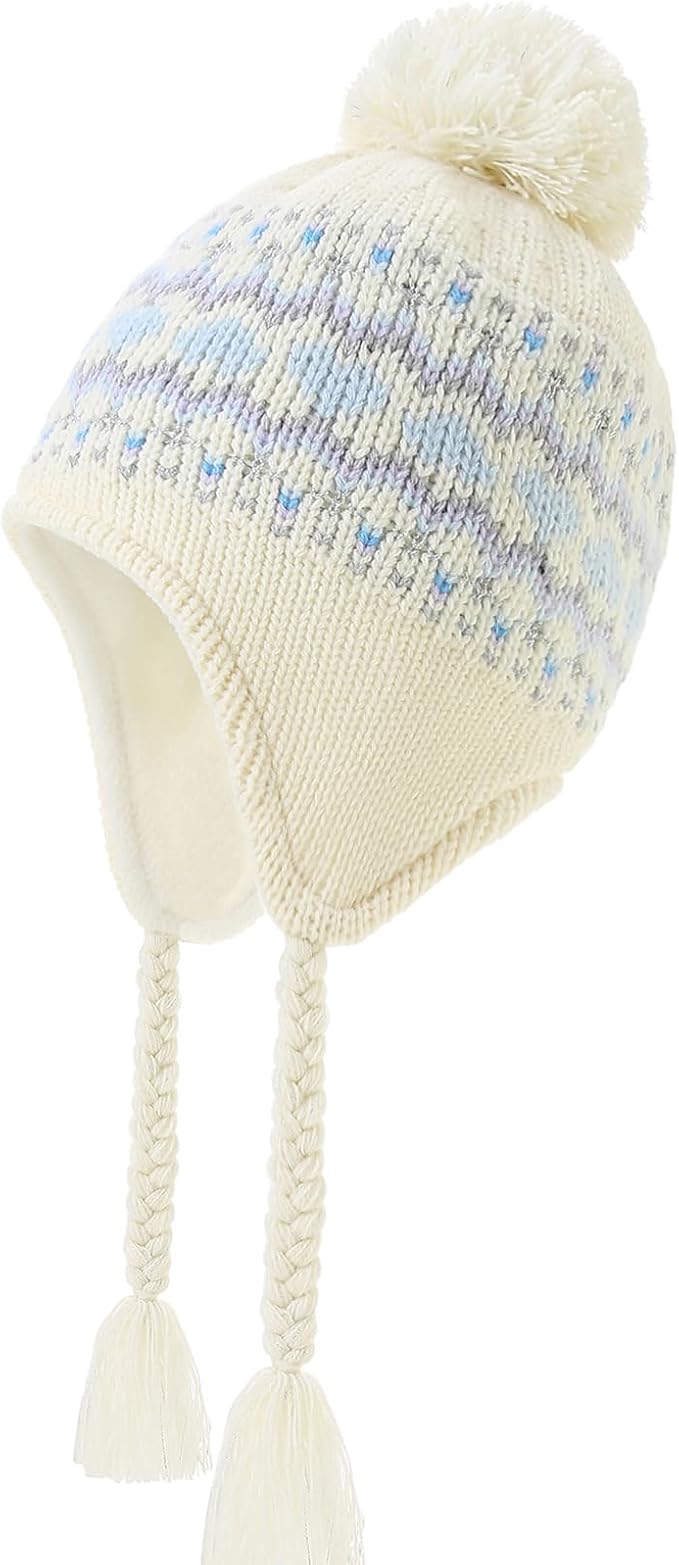 Moon Kitty Girls Knit Hats Winter Fleece Lining Skiing Winter Caps with Warm Ear Flap