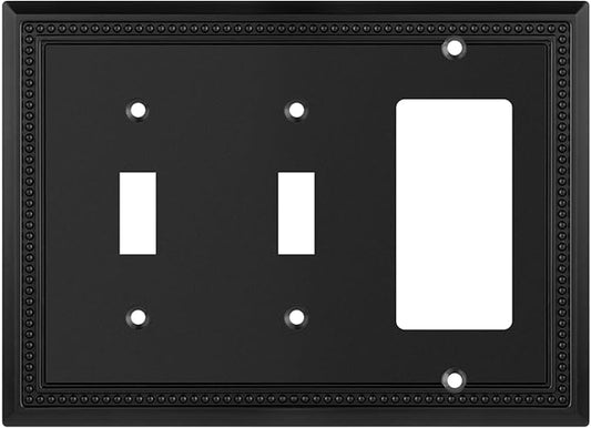 Henne Bery Sunken Pearls Heavy Duty Decorative Wall Plate Switch Plate Outlet Cover (Double Toggle/Single Decorator, Matte Black)