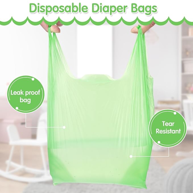 Honoson 1200 Count Baby Disposable Diaper Bags Scented Diaper Sacks with Tie Handle Disposal Baby Poop Trash Bags Waste Sacks Refill(Green)