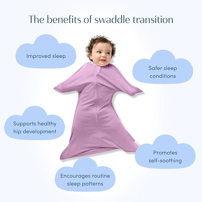 SleepingBaby Zipadee-Zip Transition Swaddle - Cozy Baby Swaddle Blanket with Zipper Convenience - Roomy Wearable Blanket for Easy Diaper Changes - Classic Lavender, Large (12-24 Months)