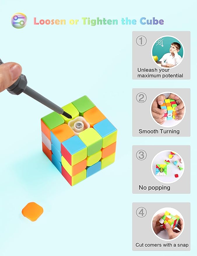 Roxenda Speed Cube Set, Speed Cube Bundle of 2x2x2 and 3x3x3 Cube Smoothly Magic Cube Collection for Kids Teens & Adults [2 Pack] (Stickerless)