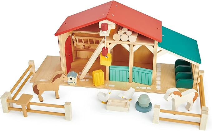 Tender Leaf Toys - Tender Leaf Farm - Realistic Colorful Wooden Farmhouse Toy Set for Creative Pretend Play for Kids 3+