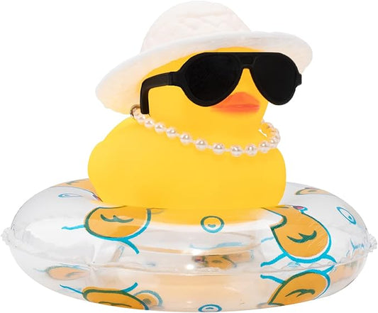 wonuu Car Rubber Duck, Yellow Duck Decoration Dashboard with Sun Hat Swim Ring Necklace Sunglasses for Car Dashboard Decorations