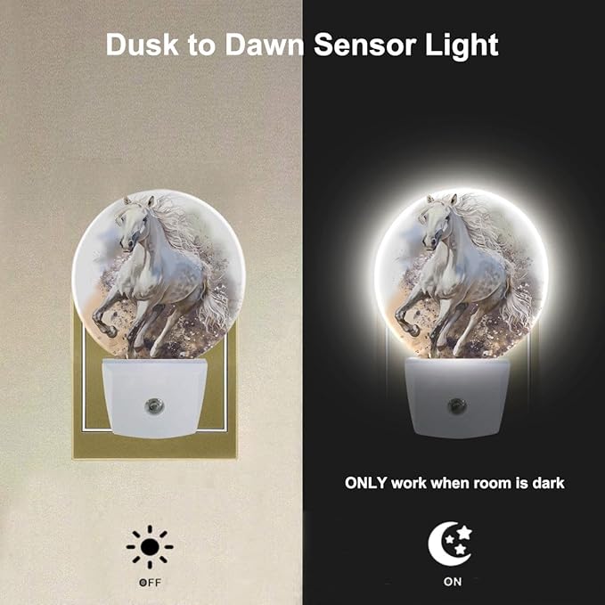 EKOBLA Running Horse LED Night Light Horse Dramatic Sunset Sky Dusk to Dawn Plug-in Nightlights Auto Sensor for Home Indoor Bathroom Hallway Kitchen