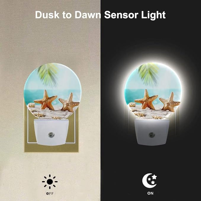 EKOBLA Starfish LED Night Light Summer Sea Ocean Coastal Beach Nautical Plug-in Nightlights Auto Sensor LED Dusk to Dawn Light for Boys Girls Men Women
