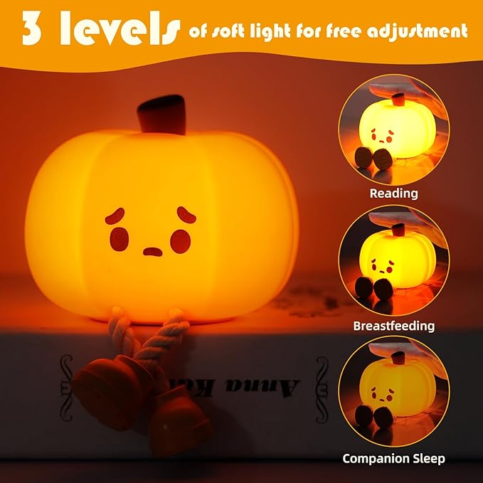 YISUN Pumpkin Night Light, Cute Silicone Nightlight for Baby Toddler, Rechargeable LED Nursery Lamp with Timer, 3 Level Dimmable Soft Squishy Night Lamp Gift for Bedroom Kids Room Decor