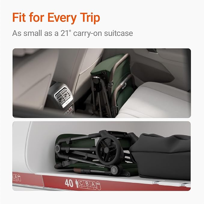 MAMAZING Lightweight Baby Travel Stroller with Carbon Fiber Frame, Compact & Airplane-Friendly, One-Handed Folding Design, 11.6 lbs, Perfect for Toddlers, Organizer & Cushion Included, Green