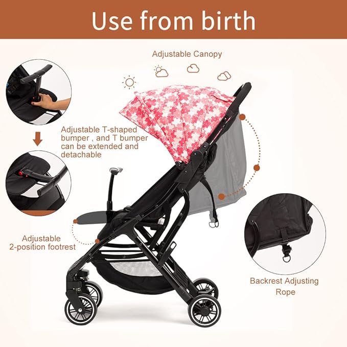 COOL KIDS Portable Stroller with Automatic Fold，Lightweight Umbrella Stroller with Pop Out Sun Canopy，Compact Stroller for Travel