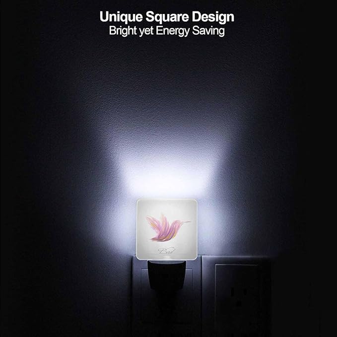 LED Night Light,Shiny Lavender Striped Hummingbird LED Night Light Plug into Wall with Dusk to Dawn Light Sensor White Energy Efficient Nightlight for Bedroom Bathroom Hallway Living Room Kitchen