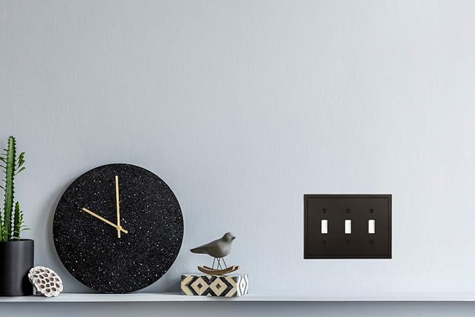 Modern Edge Decorative Wall Plate Switch Plate Outlet Cover, Durable Solid Zinc Alloy (Triple Toggle, Matte Black)