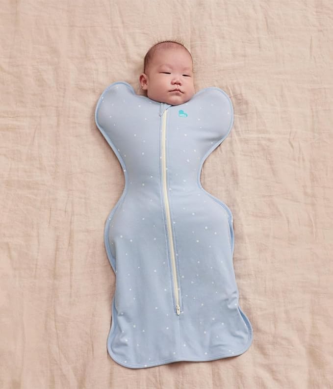 Love to Dream Swaddle Up Original, Arms Up Position, Light and Ultra Breathable Cotton - Wearable Blanket - 1.0 TOG - (20-24°C) Ideal for Moderate Temps (Twinkle Powder Blue, Medium, 6–8.5kg)