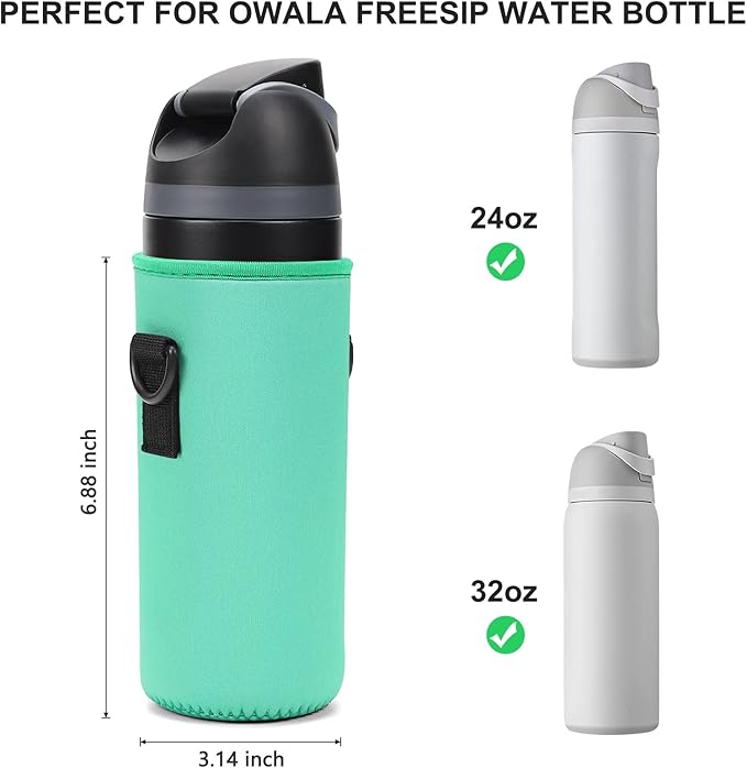 Neoprene Water Bottle Carrier Bag with Adjustable Shoulder Strap for Owala 24 OZ Tumbler, Insulated Water Bottle Cover for Owala FreeSip Insulated Water Bottle (Teal, 24 OZ)