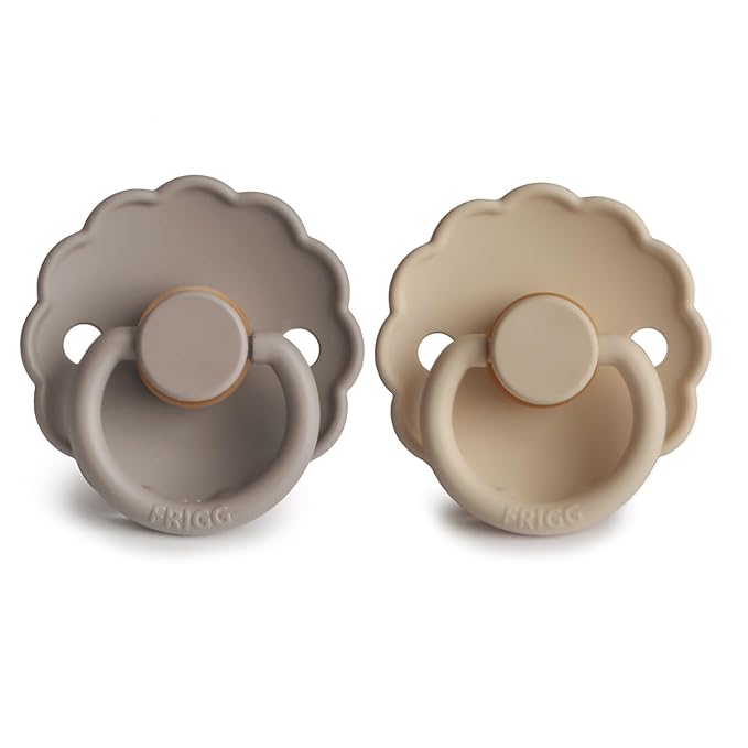 FRIGG Daisy Natural Rubber Baby Pacifier | Made in Denmark | BPA-Free (Croissant/Portobello, 6-18 Months) 2-Pack