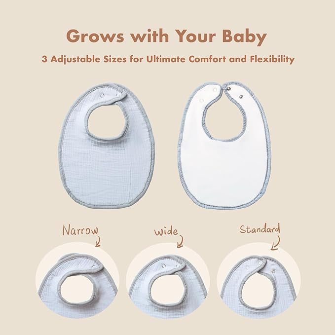 8-Pack Cotton Baby Drool Bibs - Quick-Dry Absorbent Bandana Bibs, Adjustable Snaps for Newborn to 24M
