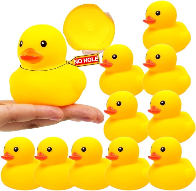 3 Inch 10 Pcs Kalafona Rubber Bathtub Duck/Duckie Waterproof No 'Bebe' No Hole Funny Bath Swimming Pool Toy Without Hole for Kids Birthday Party Favor Home Decor