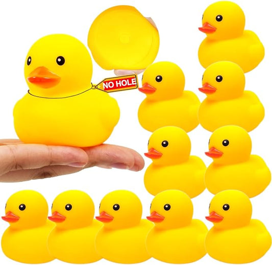 3 Inch 10 Pcs Kalafona Rubber Bathtub Duck/Duckie Waterproof No 'Bebe' No Hole Funny Bath Swimming Pool Toy Without Hole for Kids Birthday Party Favor Home Decor