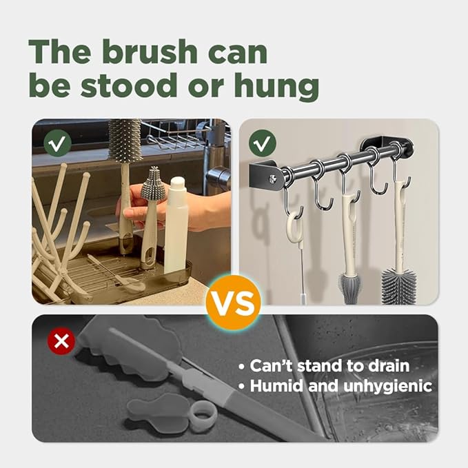 Travel Bottle Brush, Travel Bottle Cleaner Kit with Bottle Drying Rack, Transparent Coffee