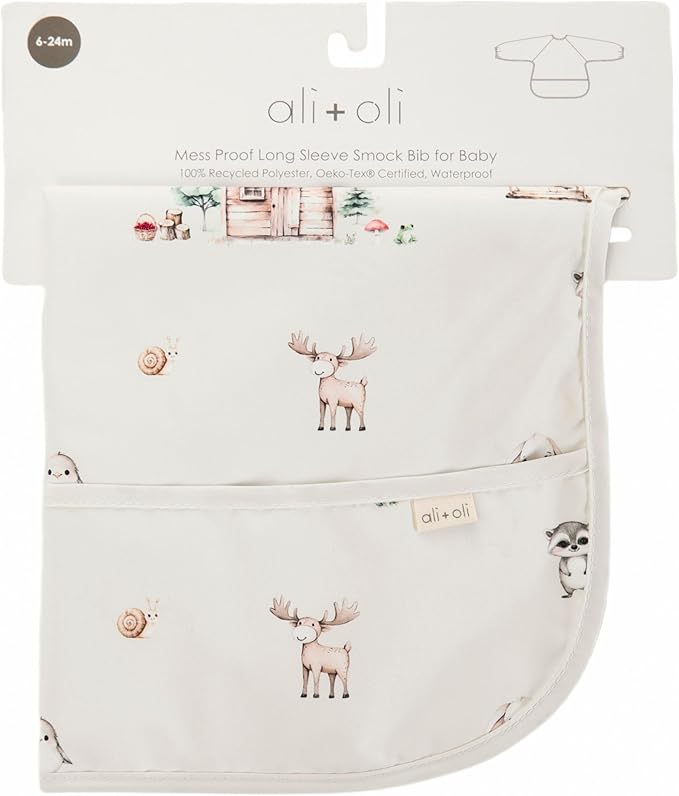 Ali+Oli Smock Bibs for Babies, BPA-Free Oeko-Tex Certified, Waterproof Baby Smock, Machine Washable, Toddlers Ages 6m+