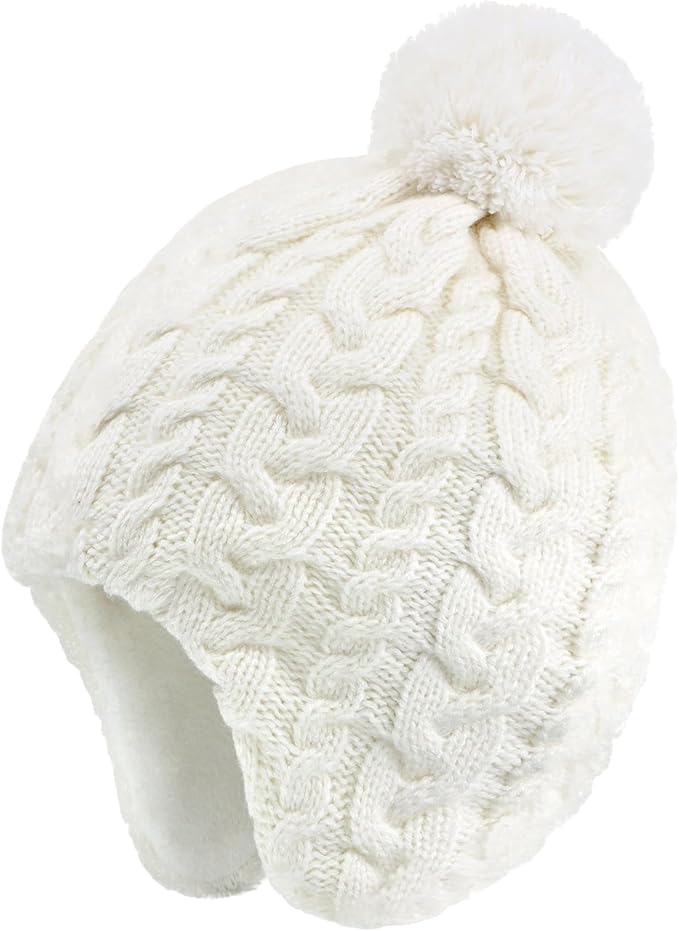 Duoyeree Kids Beanie Hat for Boys Girls Pom-pom Kint Hats Cozy Lining Winter Skull Cap