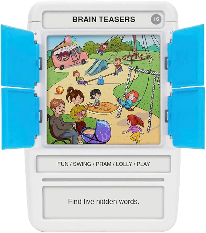 100 PICS Brain Teasers Travel Game - Solve 100 Puzzles | Flash Cards with Slide Reveal Case | Card Game, Gift, Stocking Stuffer | Hours of Fun for Kids and Adults | Age 6+