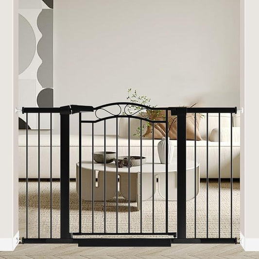 Black Wide Baby Gate with Door-Walk Through Baby Gates for Stairs Pressure Mounted no Drill-Indoor Tension Metal Child Pet Dog Safety Gate 48.82"-51.57" inches Wide