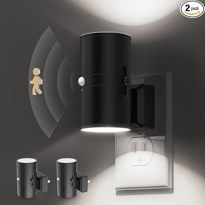 L LOHAS LED Motion Sensor Night Light, [2 Pack] Bright Nightlight, 5000K Daylight White, Motion Activated Night Light, Dimmable 0-100LM, Motion Sensor Light Indoor Plug in for Kids, Bedroom, Bathroom